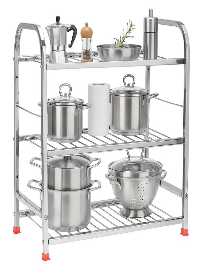 TechSrmaji 3-Tier Stainless Steel Foldable Storage Rack Bartan Stand with Pipe Frame | Heavy Duty, Rustproof & Space-Saving Organizer for Kitchen, Home & Office | Easy Assembly (Silver) - Image 1